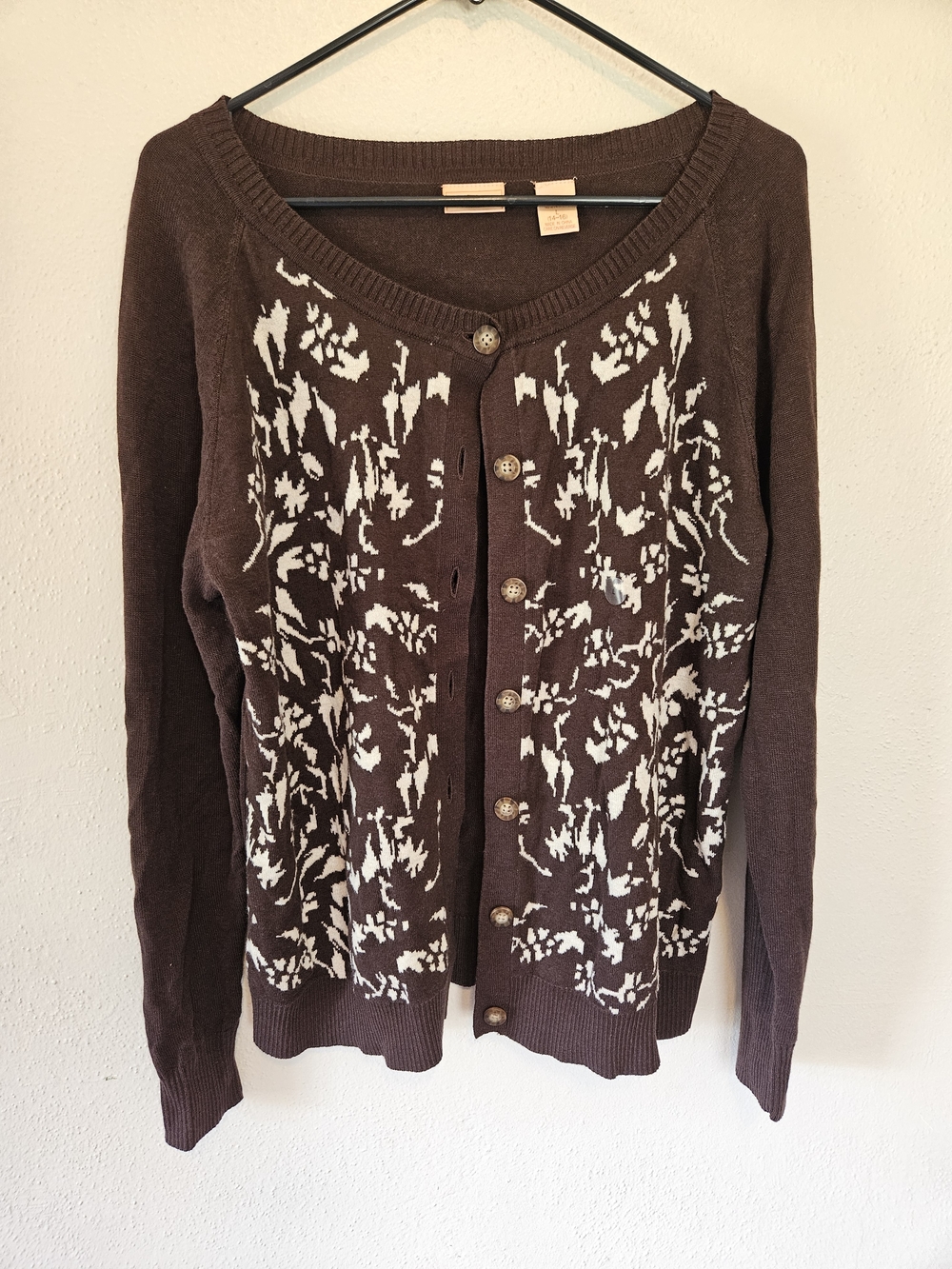 Brown Floral-Pattern Button-Front Women's Cardigan Sweater